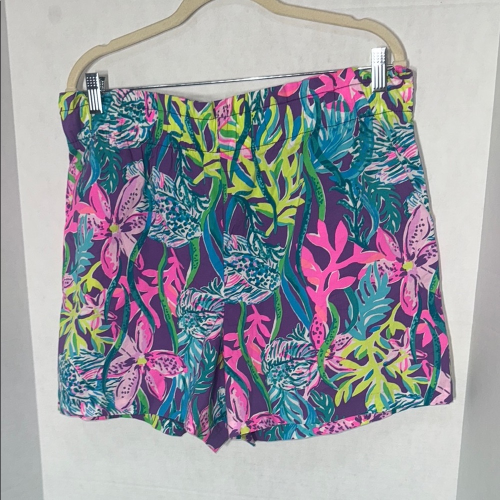 Lilly Pulitzer Floral Party All The Tide 4” Shorts Elastic Waist Pull On XL